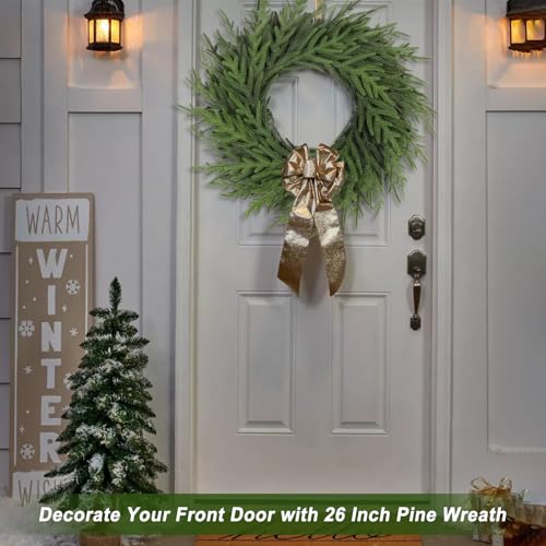26-Inch Artificial Pine Christmas Wreath for Front Door, Indoor & Outdoor