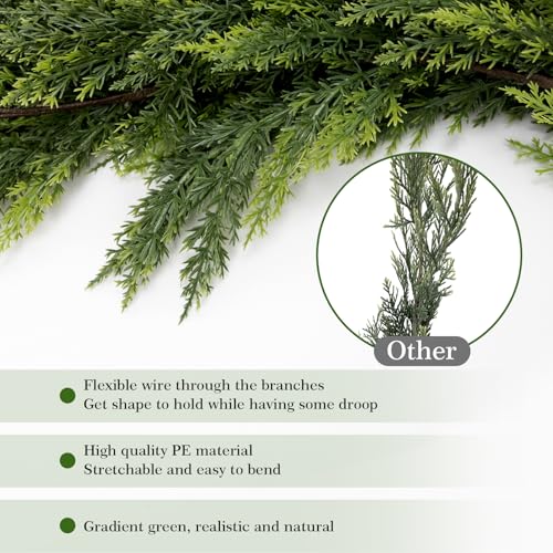 6 ft Cedar Garland - Real Touch Artificial Christmas Greens for Indoor Outdoor Decor