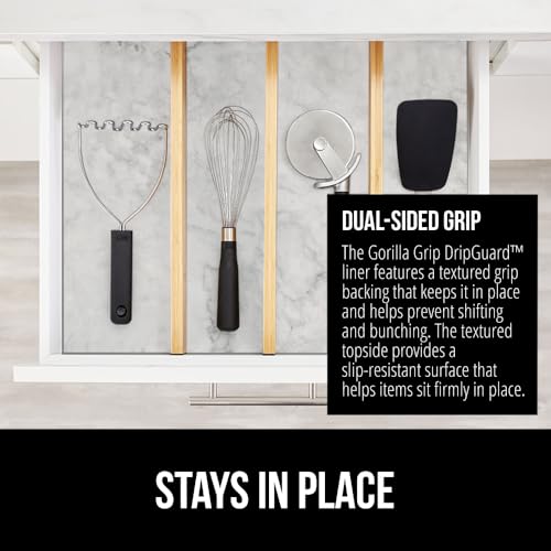 GORILLA GRIP DripGuard Shelf Liner, Non Adhesive Drawer and Kitchen Cabinet Protector, Slip Resistant BPA Free Smooth Surface Plastic Liners for Cabinets, Bathrooms, Closets, 12x240 Inch, Marble