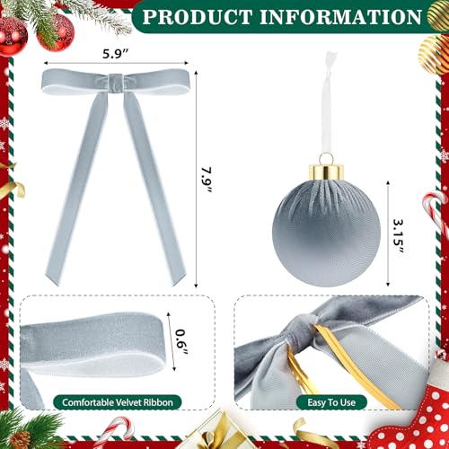 LIANGMIDA Gray Blue Velvet Christmas Decorations Set | 51 Pcs Holiday Ornaments & Bows