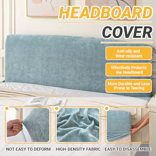 Chenille Bed Headboard Cover - Stretch Velvet Protector for King & Queen Size