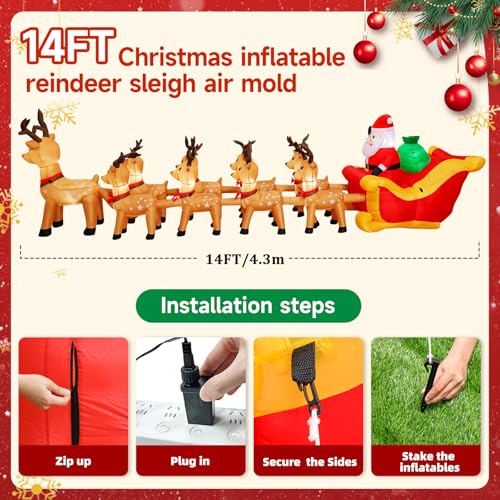 Garma 14ft Christmas Inflatable with 8 Reindeer & Santa Sleigh - Built-in LED Outdoor Decor