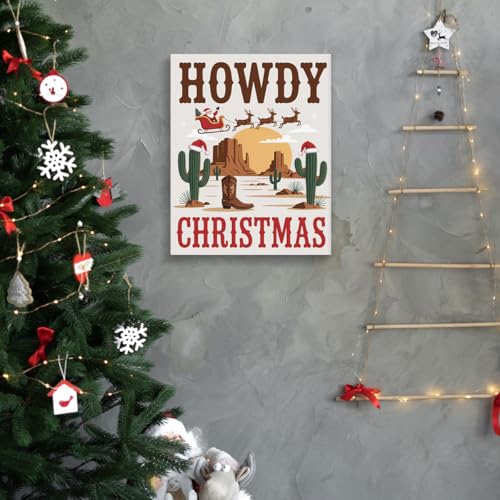 Western Christmas Wall Art - Howdy Holiday Decor, 8x10 Inches - Festive Wall Decor for Home & Office