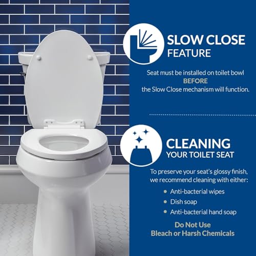 Mayfair Linden Slow Close Elongated Toilet Seat, Heavy Duty Wood White