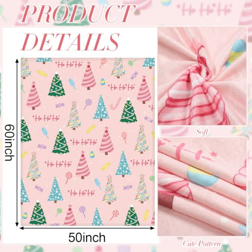 Pastel Candy Christmas Themed Throw Blanket 59x51in Flannel