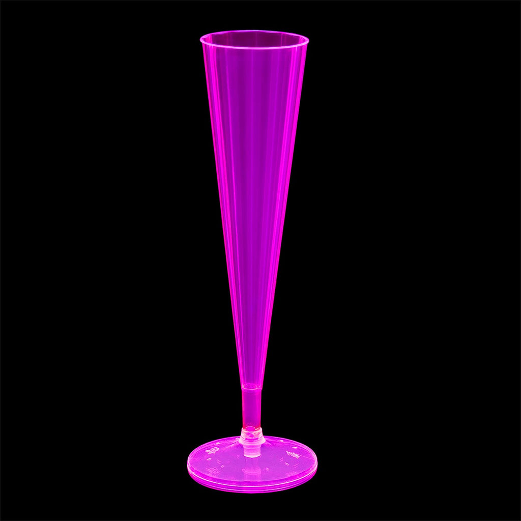 Party Essentials 20 Count Hard Plastic Twopiece 5 oz Champagne Flutes, Neon Pink