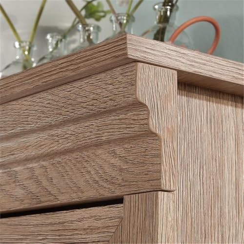 Engineered Wood Library Hutch with Glass Doors in Brushed Oak Finish