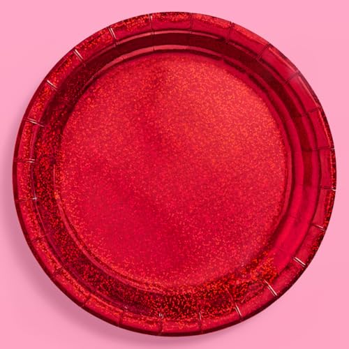 Red Foil Party Plates 25 Pack - Shimmer Disposable Cake & Celebration Tableware