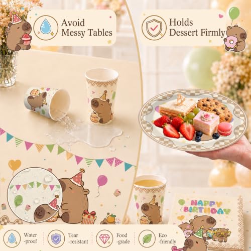 Capybara Birthday Party Decorations Set, Disposable Tableware for 25 Guests