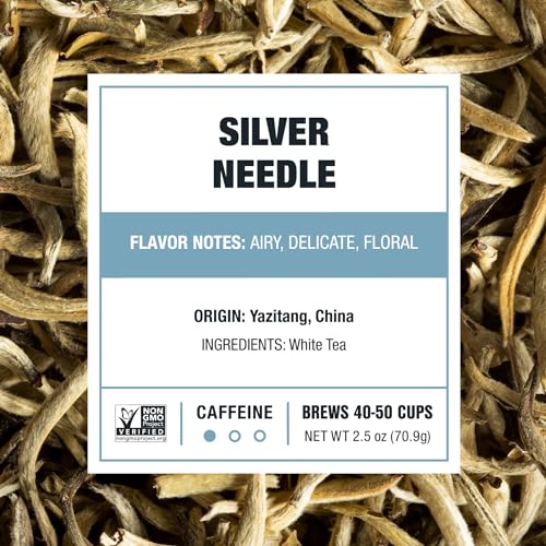 Tiesta Tea Silver Needle White Tea ? Premium Loose Leaf, Single-Origin from China | Pure Unblended Low-Caffeine Tea | Hot or Cold Brew | 2.5oz Refillable Tin | Brews 50 Cups