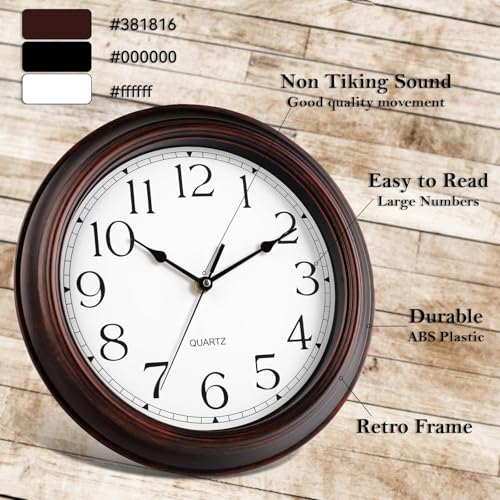 Small Silent Vintage Wall Clock - 8.5 Inch Battery Operated Non-Ticking