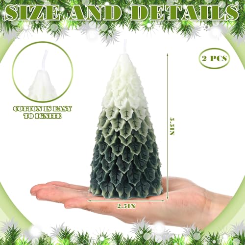 MTLEE 2 Pcs Christmas Tree Candles with Gradient Style - Decorative Holiday Table Decor