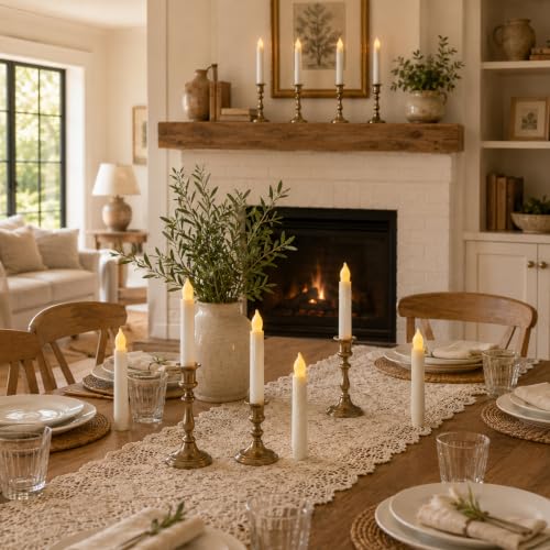 White Touch 12 Pack Flameless Taper Candles Battery Operated Flickering LED for Halloween Christmas Weddings