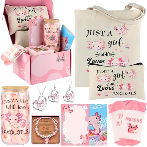 Axolotl Gift Set - Cute Gifts for Axolotl Lovers Including Mug, Tote, Socks, Jewelry & Notepad