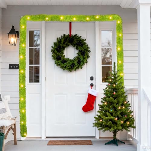 UZKEW 20 Feet Lemon Green Christmas Garland with Lights - Battery Operated, Pre-Lit, 40 Warm White LEDs, Indoor Outdoor Decor, Variation 1