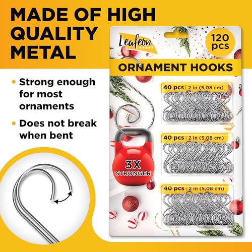 120 Pack Silver Christmas Ornament Hooks - 2 Inch S-Shaped Metal Tree Hangers