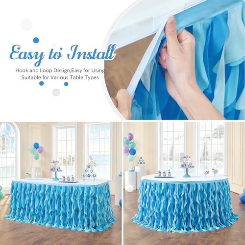 6FT Curly Willow Tulle Table Skirt for Party Decorations, Ocean Blue