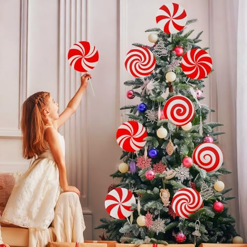 12-Piece Peppermint Lollipop Christmas Tree Picks, 7.87 Inch Red & White