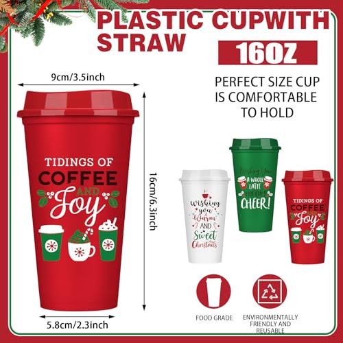 Pickmesh 12 Pack Christmas Reusable 16oz Plastic Coffee Cups - Classic Style