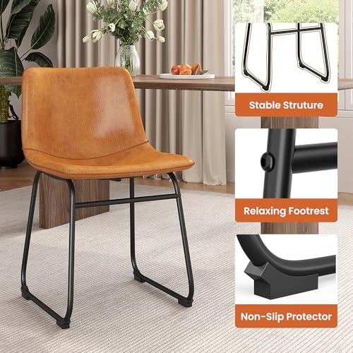 Modern PU Leather Dining Chairs - Set of 6 Brown Armless Kitchen Chairs