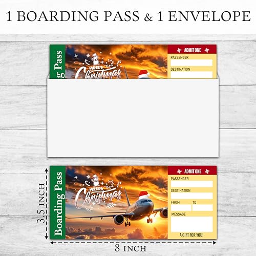 Set of 1 Christmas Boarding Pass Gift Ticket for Surprise Travel Reveal