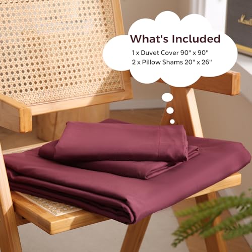 Burgundy Queen Duvet Cover Set - 3 Piece Soft Microfiber Bedding with Shams