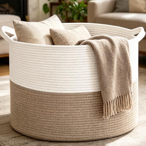 Large Cotton Rope Blanket Basket - 65L Collapsible Laundry Hamper & Storage Bin