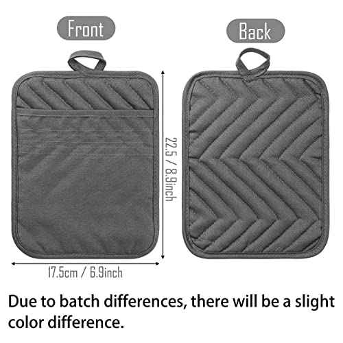 5-Pack Cotton Pocket Pot Holders - Heat Resistant Kitchen Hot Pads, Grey