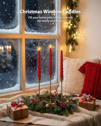 Meigic Red Spiral Flameless Taper Candles 9.6 Inch with Remote & Timer, Child & Pet Safe, 6 Pcs - Tapered Red Variant