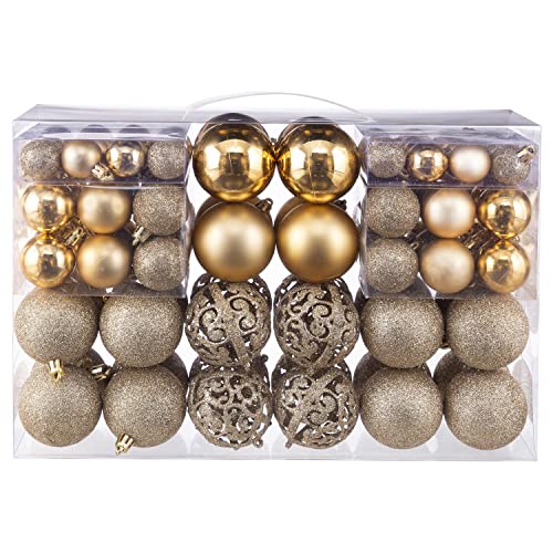 NJN 100pcs Gold Shatterproof Christmas Ball Ornaments Set with Gift Packaging