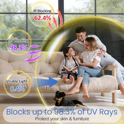 One Way Window Privacy Film - Black 17.5" x 78.7" - Heat Blocking, UV Protection, Static Cling