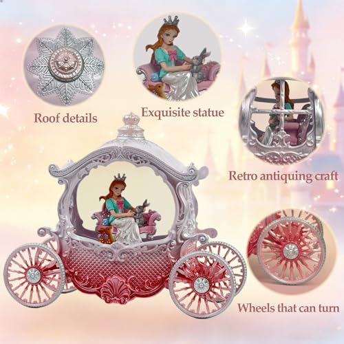 Pink Princess Carriage Musical Snow Globe Lantern with LED Lights & Glitter
