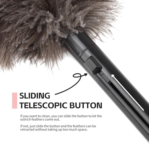 Retractable Genuine Ostrich Feather Duster - Anti-Static Handheld Cleaning Tool
