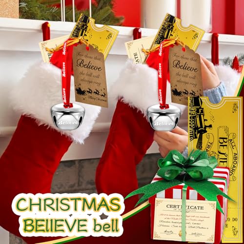 4-Piece Believe Sleigh Bell Set with Gift Bags and Holiday Keepsakes