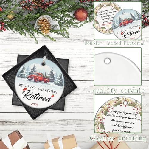 qiyeyeye My First Christmas Retirement Ornament 2025 – Double-Sided Ceramic Gift Boxed