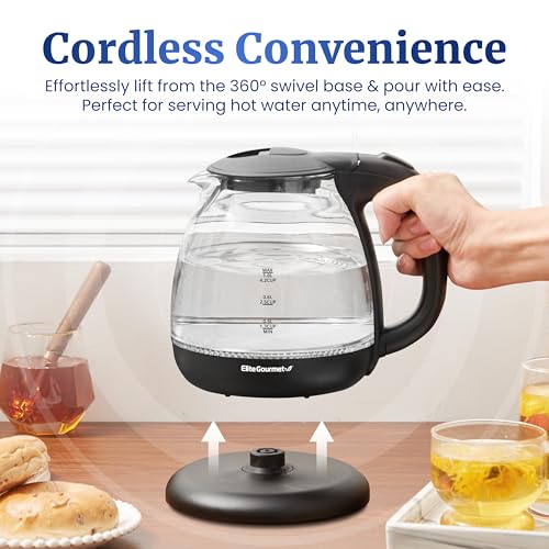 1.0L Electric Glass Kettle with Blue LED, Cordless Base & Auto Shut-Off