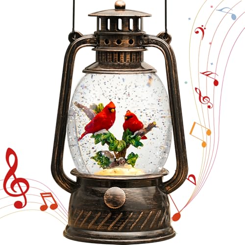 Musical Cardinal Snow Globe Lantern with 6-Hour Timer, 8.2-Inch