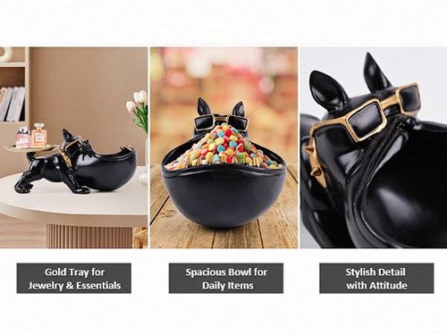 NVSHIQWEI BulldogBond American Bulldog Statue & Key Tray, Resin Candy Dish with Dual Storage for Entryway Table, Office Desk Decor, Home Gift for Dog Lovers-BLACK