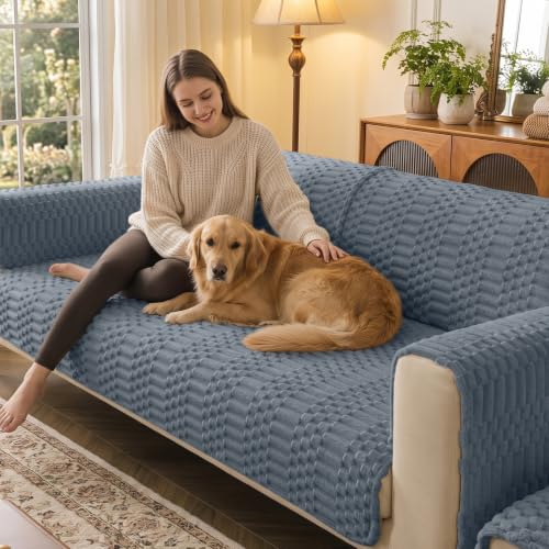 Waterproof Non-Slip Pet Sofa Cover - Flannel Furniture Protector, Grey, 36" x 71"