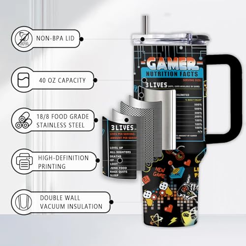 Uibunoo Gaming 40oz Tumbler with Handle & Straw - Stainless Steel Coffee Cup, Gift for Gamers, Game Variation