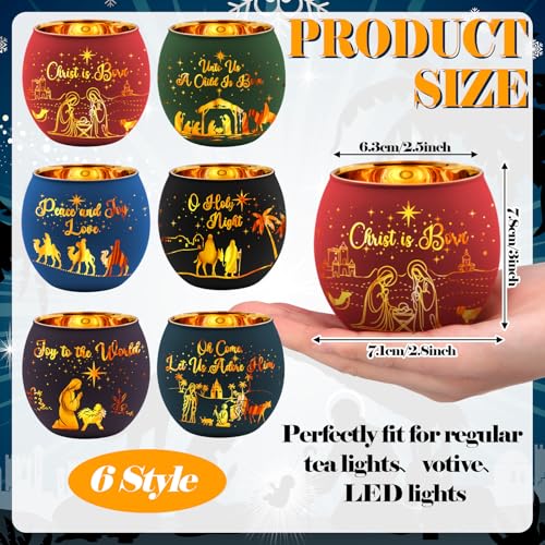 Jingmore 6 Pcs Colorful Christmas Nativity Votive Candle Holders with Jesus Design