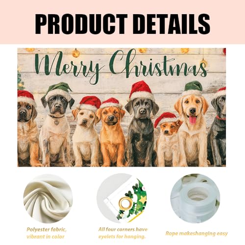 Wdesyadms Colorful Christmas Dog Banner 71x43 Inch Labrador Puppy Holiday Backdrop
