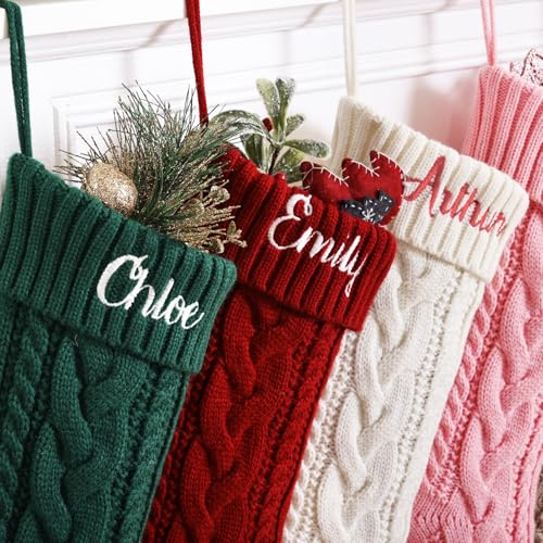 Personalized Knit Christmas Stocking - 18 Inch Custom Embroidered Name