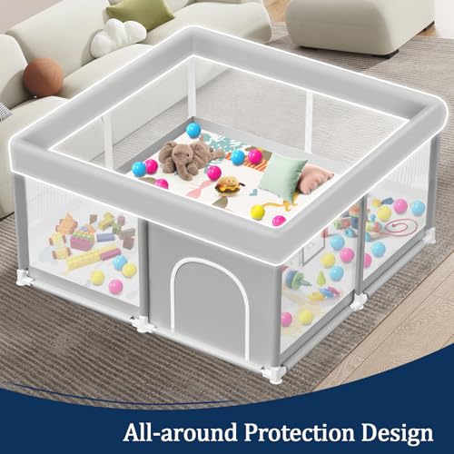 Extra Large Baby Playpen 50x50 Inch with Waterproof Mat and Safety Gate