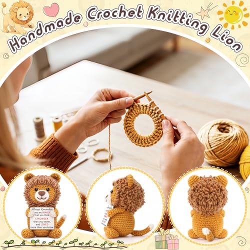 Emotional Support Crochet Lion Gift, Handmade Inspirational Desk Decor