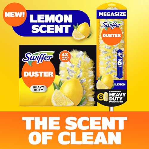 Heavy Duty Extendable Duster Kit with 6 ft Handle & 8 Refills, Lemon Scent