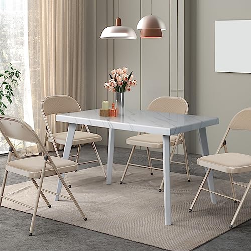 4-Pack Padded Folding Chairs, Heavy Duty Metal Frame, Khaki Fabric Seat