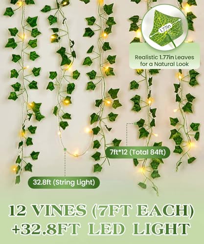 84Ft Artificial Ivy Garland with 80 LED String Lights and Remote Control