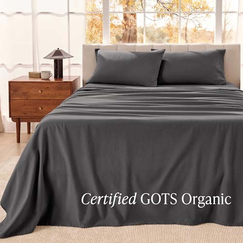 Bare Home 100% Organic Cotton Flannel Queen Sheet Set - Grey