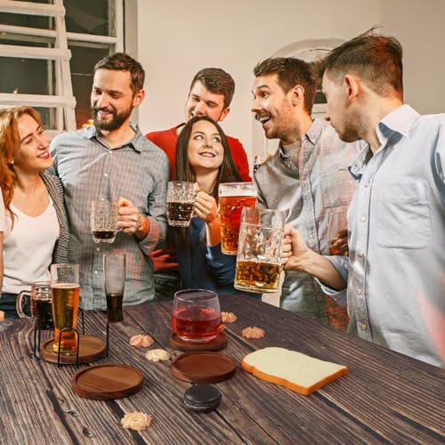 Absorbent Wood Coaster Set with Holder - 4 Piece Drink Coasters